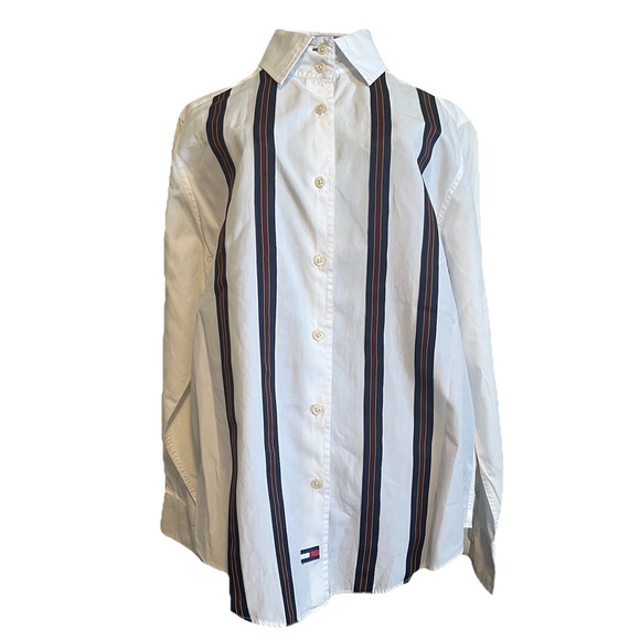 Vtg 90s Tommy Hilfiger Long Sleeve Button Up Shirt Womens Sz 8 White Preppy - Picture 2 of 10